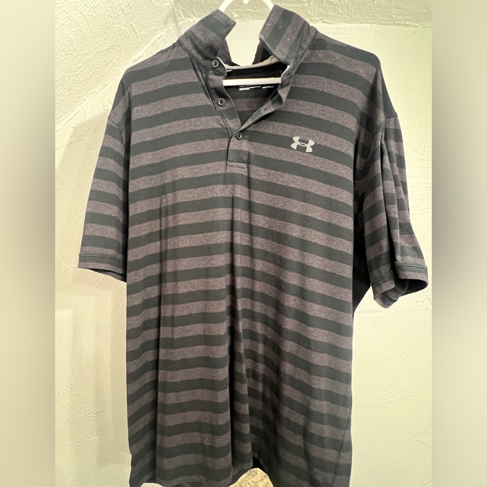 Under Armour Mens black and grey stripe polo